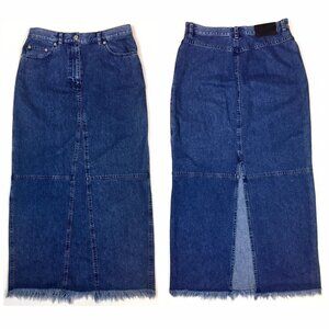 VTG Ralph Lauren Denim Maxi Skirt Raw Pockets Women 8 Boho Festival Western 90s